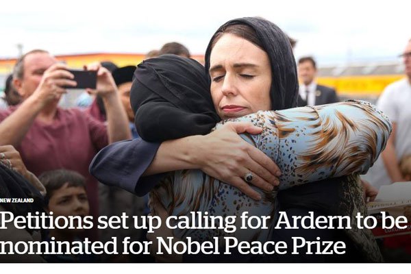 নিউজিল্যান্ডের প্রধানমন্ত্রীকে নোবেল শান্তি পুরস্কারের জন্য মনোনীত করতে দুটি পিটিশন